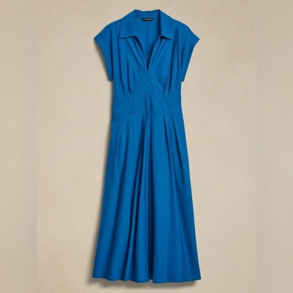 NWT! Banana Republic Paris Blues Collar-Neck Poplin Midi Dress - Size 2 🧞‍♀️